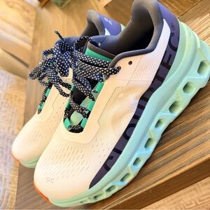 On Cloud White and Mint Sneakers WOMEN